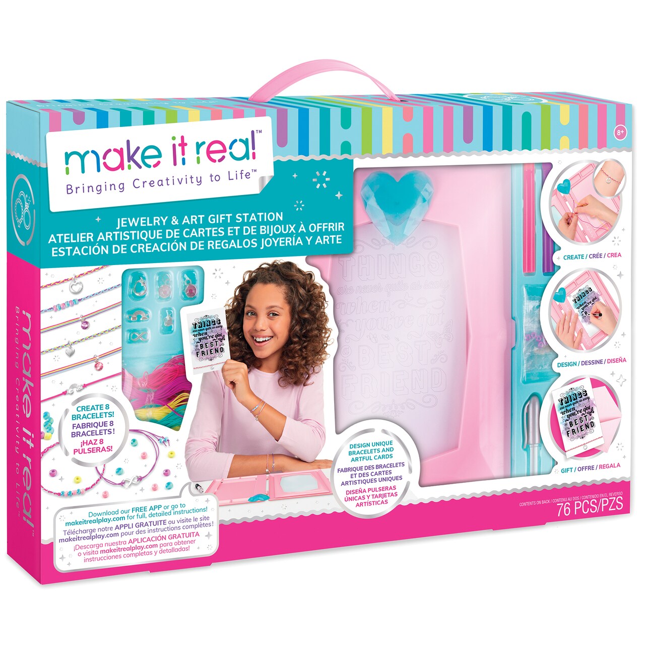 Make It Real: DIY Jewelry & Art Gift Station - Create 8 Bracelets & Cards, 76 Piece Kit, Calligraphy & Watercolor Designs Made Easy, Tweens & Girls, Art & Crafts, All-In-One Kit, Kids Ages 8+